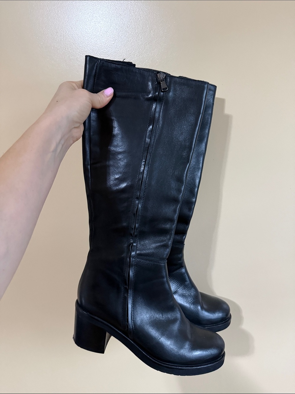 Classic Black Knee-High Leather Boots